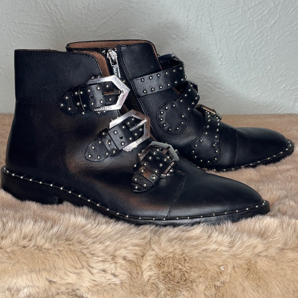 Gianni Rini Studded Booties‎ w/ Buckles Black Size 6 - Picture 3 of 15